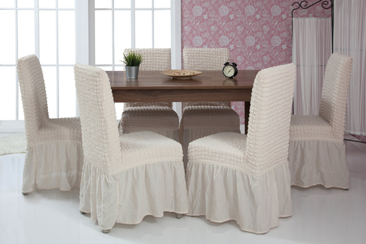 Чехол на стул с оборкой, цвет Слоновая кость, Набор 4 шт.