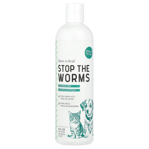 Chew + Heal, Stop The Worms, вредное средство для щенков и котят, 355 мл (12 жидк. Унций)