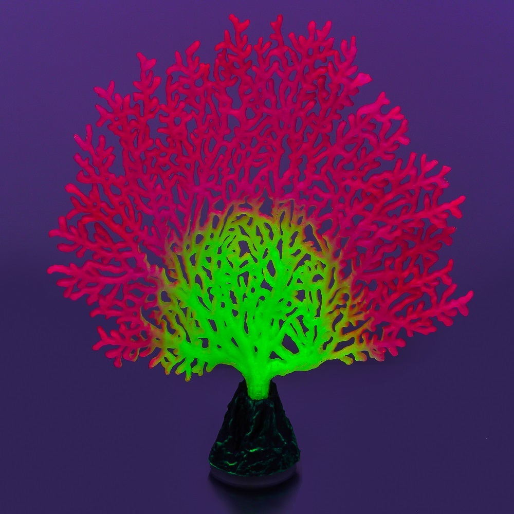 Флуорисцентная аквариумная декорация GLOXY Коралл веерный розовый, 13,5х3х16см