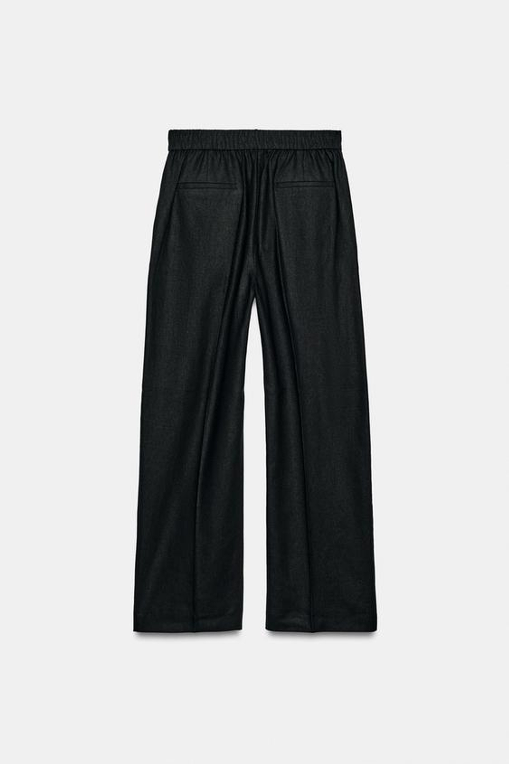 ZARA БРЮКИ ПРЯМОГО КРОЯ ИЗ СМЕСОВОГО ЛЬНА, ЧЕРНЫЙ