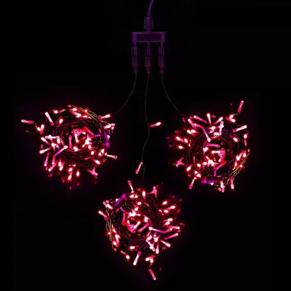 Комплект мерцающих гирлянд на деревья 60 м., 3 луча по 20 м, 24V, 600 красных LED ламп, черный ПВХ, LTC (KDD600BLW-11-1R)