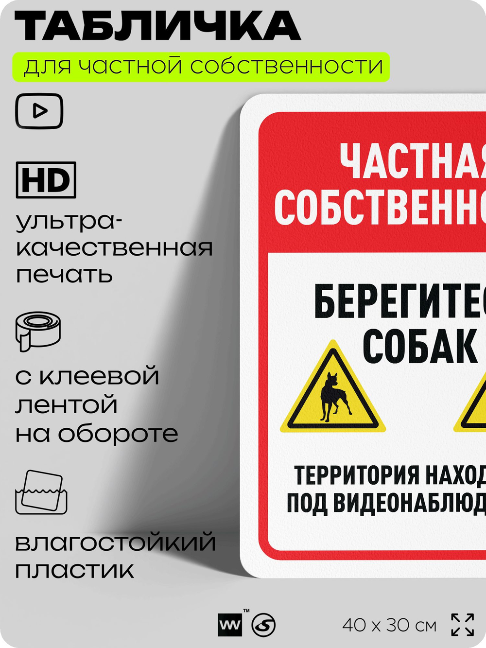 Табличка для частной территории "Частная собственность, берегите собак", на дом, для участка, организаций, предупреждающая, 40х30 см, Silver Plane x Айдентика Технолоджи