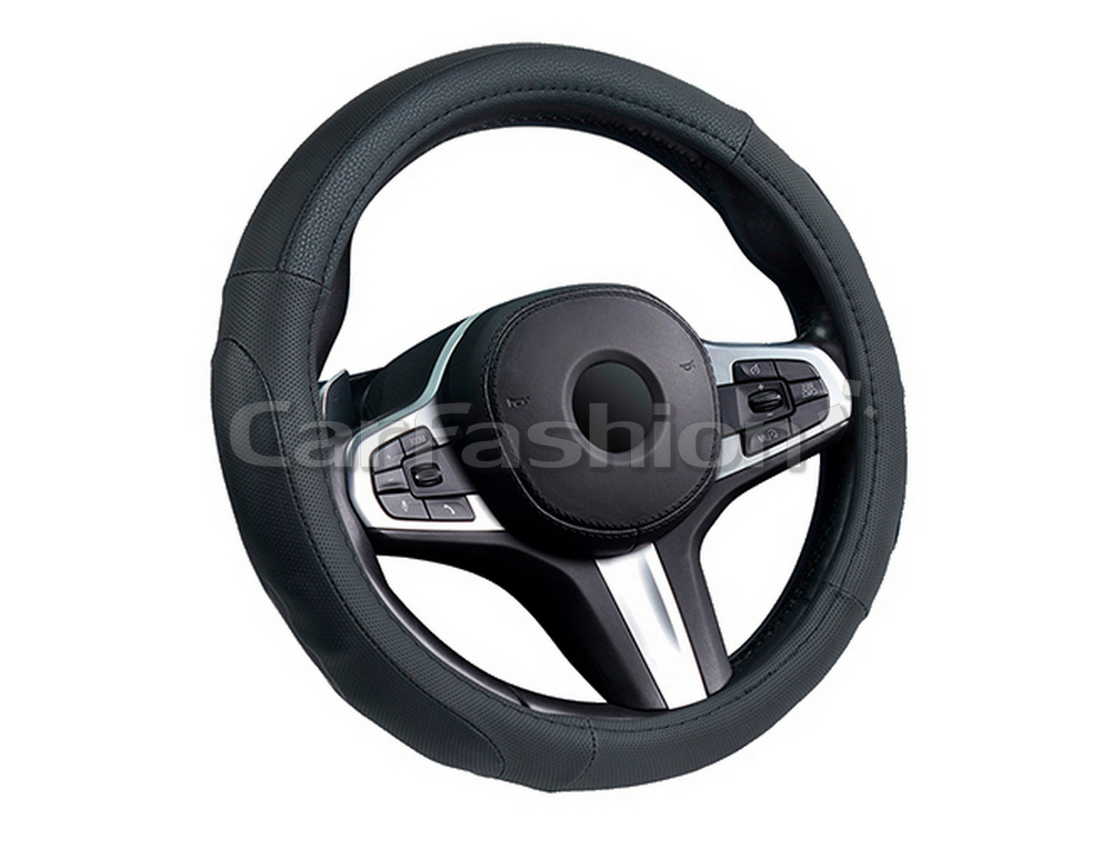 Оплетка на руль круглая CarFashion -М- «LAREDO» 31639 - Экокожа - чёрный/чёрный/шов красный