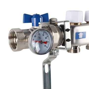 Коллектор Rommer 1"x3/4" на 8 контуров с запорными клапанами в сборе (нерж. сталь) RMS-3210-000008