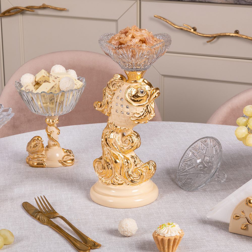 Сахарница стеклянная с крышкой Рыбка Заветное желание Айвори