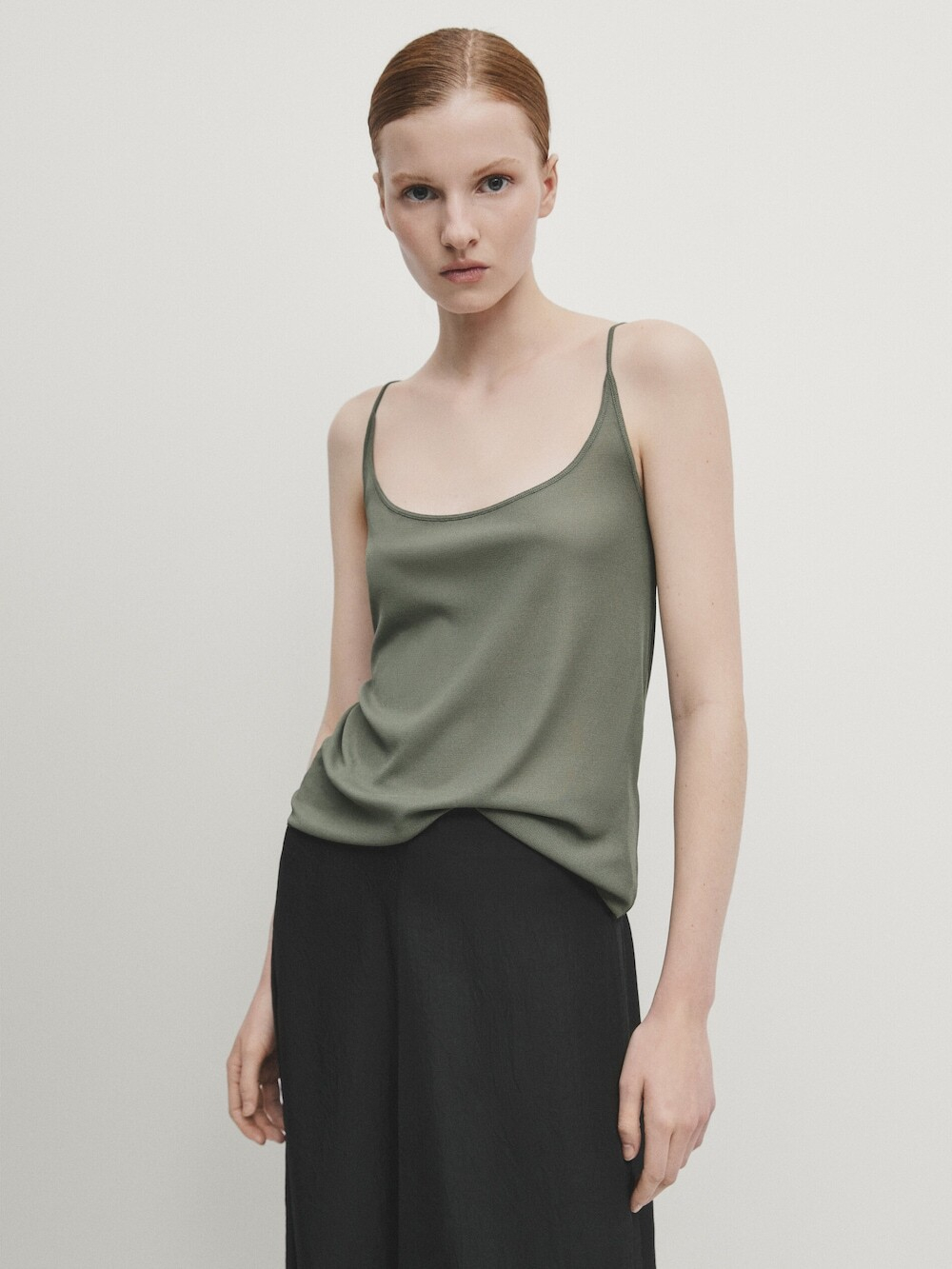 Massimo Dutti Топ из 100% шелка на бретелях, хаки