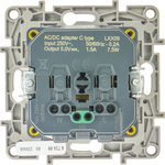 Розетка с заземлением с USB тип C со шторками 16А 250В 1500мА 7,5Вт алюминий ETIKA Legrand