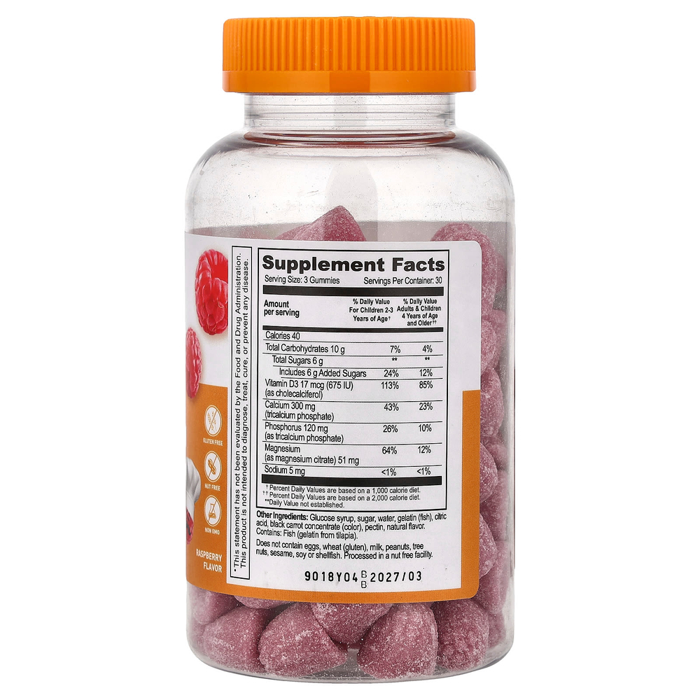 Lifeable, кальций, магний и витамин D3 для детей, со вкусом малины, 90 жевательных таблеток