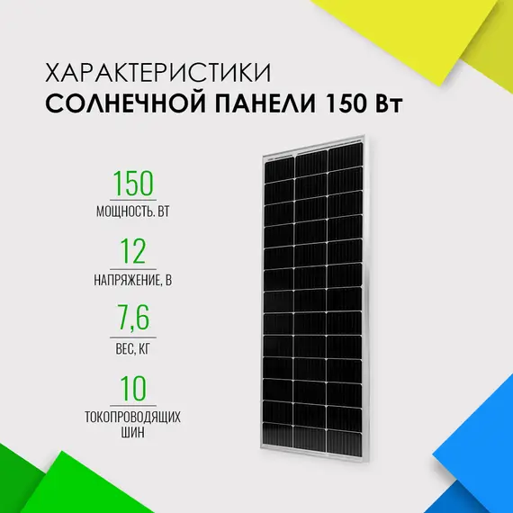 Солнечная панель (батарея) Yashel 150 Вт Монокристалл
