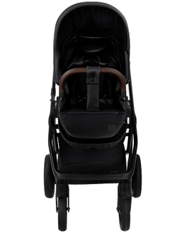 Детская коляска Roan Esso 2025 Кожа 3 в 1 с автокреслом Tutis Elo Black ESSK/210/1 Black /Black/руч.Тем.коричневый