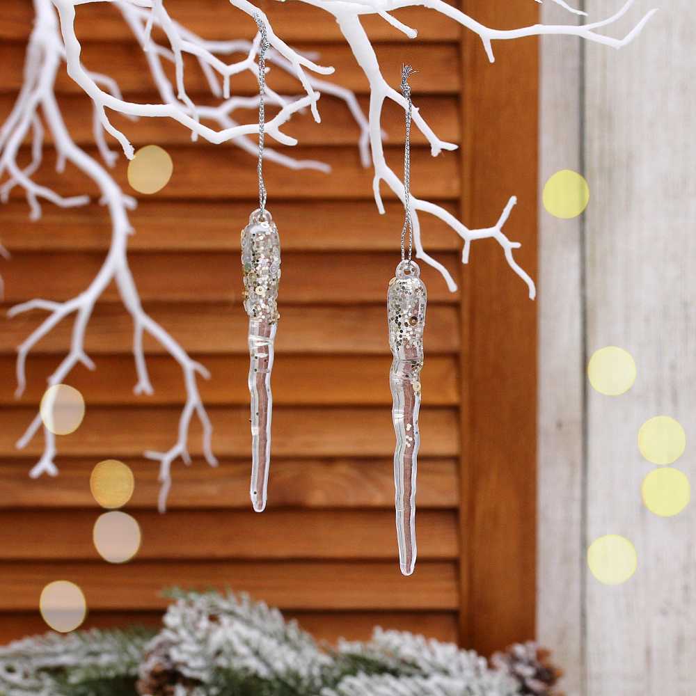 Подвеска «Морозная сосулька» 10 см (набор 2 шт), Шампань