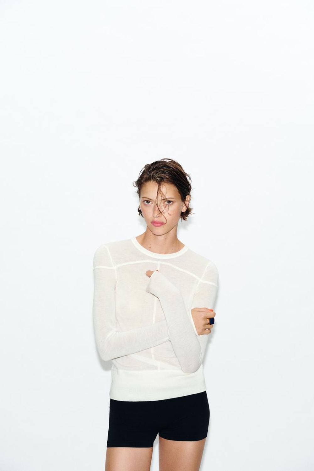 ZARA СВИТЕР ИЗ ТОНКОЙ СМЕСОВОЙ ШЕРСТИ, ЭКРЮ