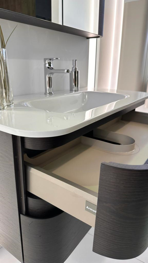 Armadi Art Ovale 2 полки 100см, шпон + РАКОВИНА МОНОБЛОК ГЛЯНЦЕВАЯ БЕЛАЯ, АКРИЛ