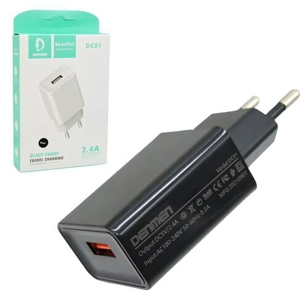 Зарядное устройство DENMEN DC01 2.4A USB Black