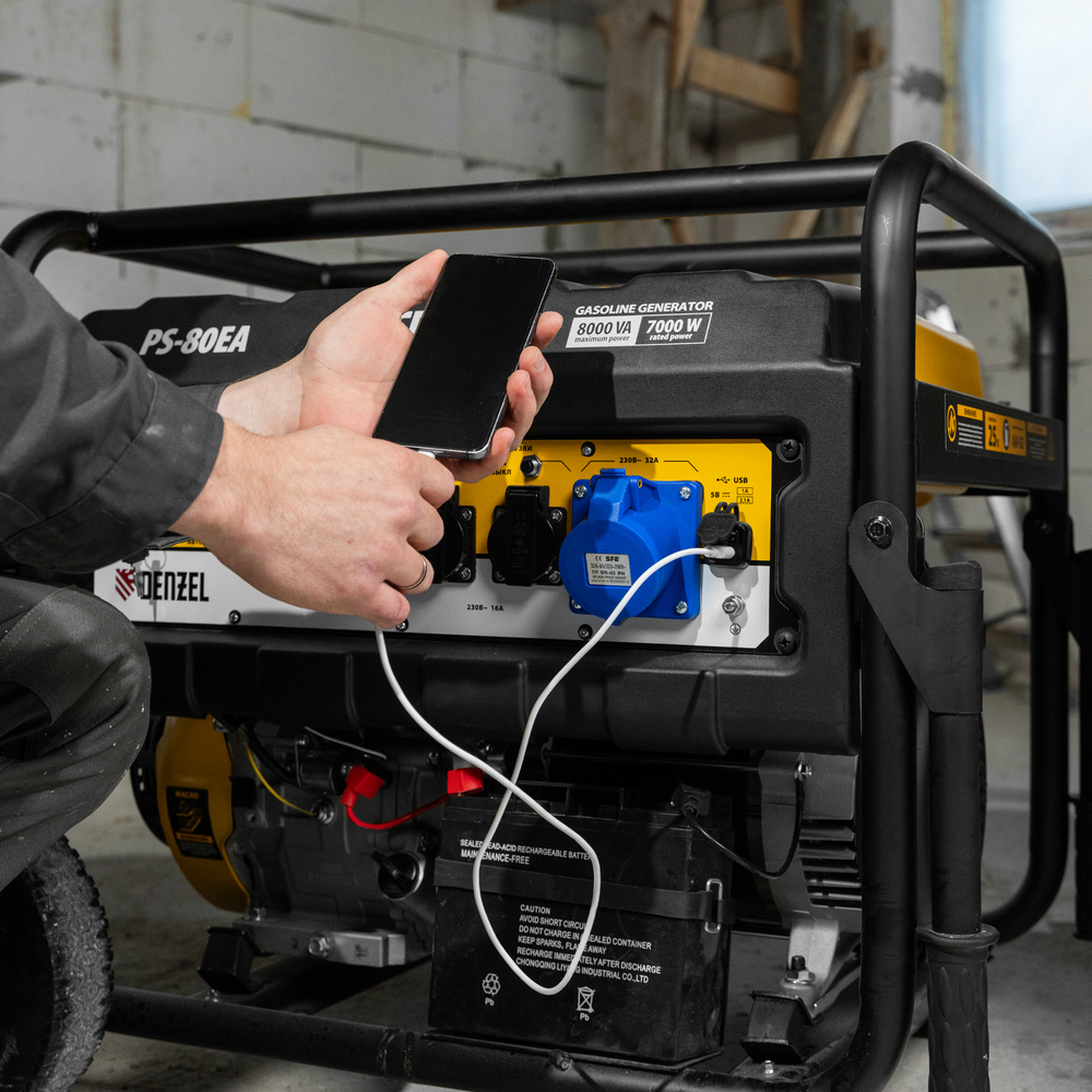 Генератор бензиновый PS 80 EA, 8.0 кВт, 230 В, 25 л, коннектор автоматики, электростартер Denzel