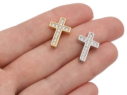 Бусина "Крест" 18.5мм, с фианитами