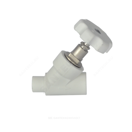 Клапан (вентиль) PP-R запорный белый Дн 20х45гр Ру25 внутр/наруж пайка RTP (РосТурПласт) 14187