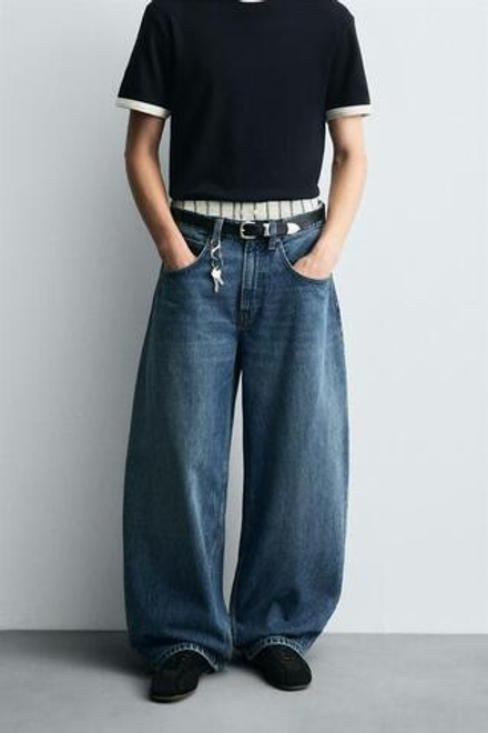 ZARA ДЖИНСЫ BALLOON FIT, СИНИЙ