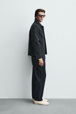 ZARA БРЮКИ КАРГО STRAIGHT FIT, МОРСКОЙ СИНИЙ