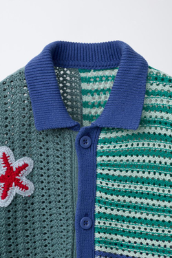 ZARA РУБАШКА ИЗ КРУЖЕВА КРОШЕ СО ЗВЕЗДАМИ, ЗЕЛЕНОВАТО-СИНИЙ