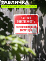 Табличка для частной территории "Частная собственность, посторонним вход воспрещен", на дом, для участка, организаций, предупреждающая, 40х30 см, Silver Plane x Айдентика Технолоджи