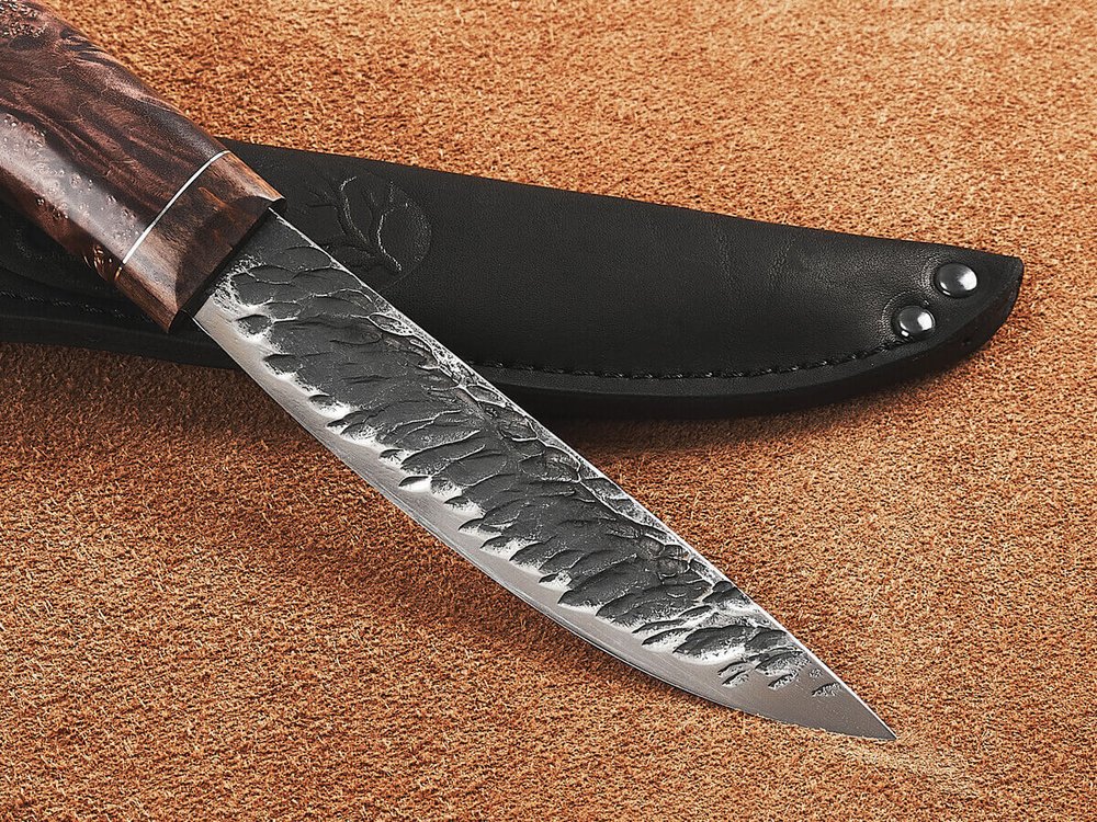 Якутский нож "Амга", сталь Х12МФ, рукоять коричневая стабилизированная карельская береза / акрил агат