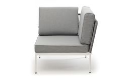 "Канны" угловой модуль плетеный из роупа, каркас алюминий белый шагрень, роуп светло-серый круглый, ткань светло-серая