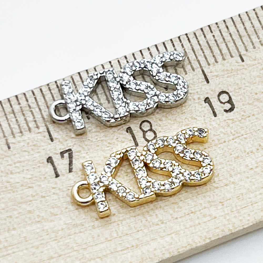 Подвеска Kiss, цвет серебро, размер 18*7 мм, цена за 1 шт