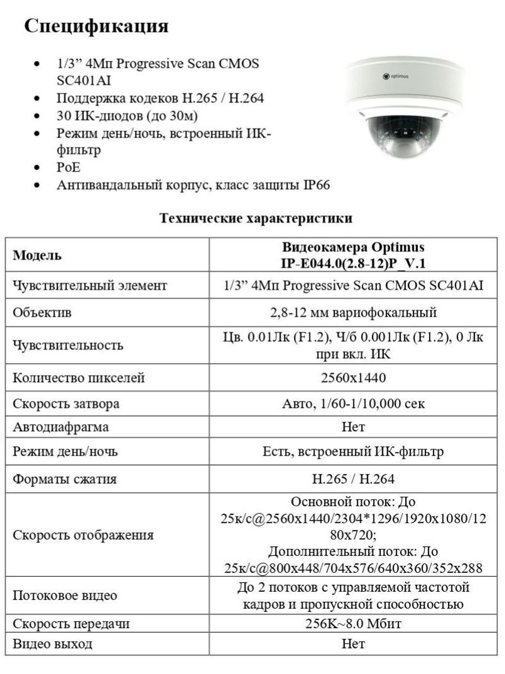 Видеокамера Optimus IP-E044.0(2.8-12)P_V.1