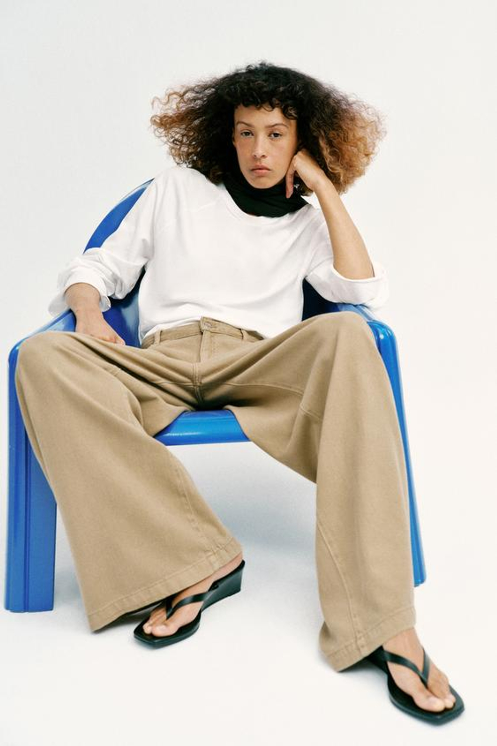 ZARA ДЖИНСЫ Z1975 WIDE LEG С ВЫСОКОЙ ПОСАДКОЙ И ЗАЩИПАМИ, ПЕСОЧНЫЙ