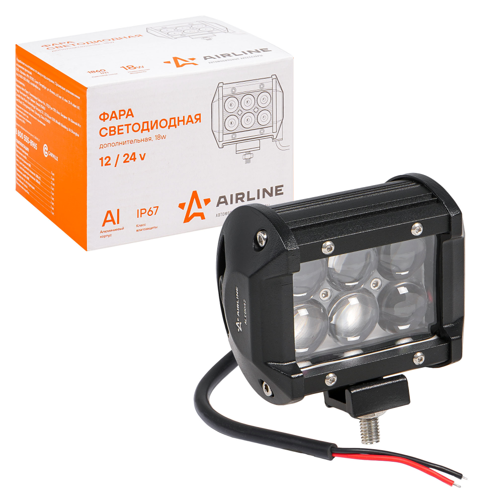 Фара светодиодная Airline (балка) двухрядная 6 LED 4D линза 18W (98 х 78 х 65) 12/24V