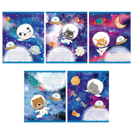 Тетрадь А5 12л лин. Полиграф Принт "Зверята в космосе" ВД-лак, белизна 100%*