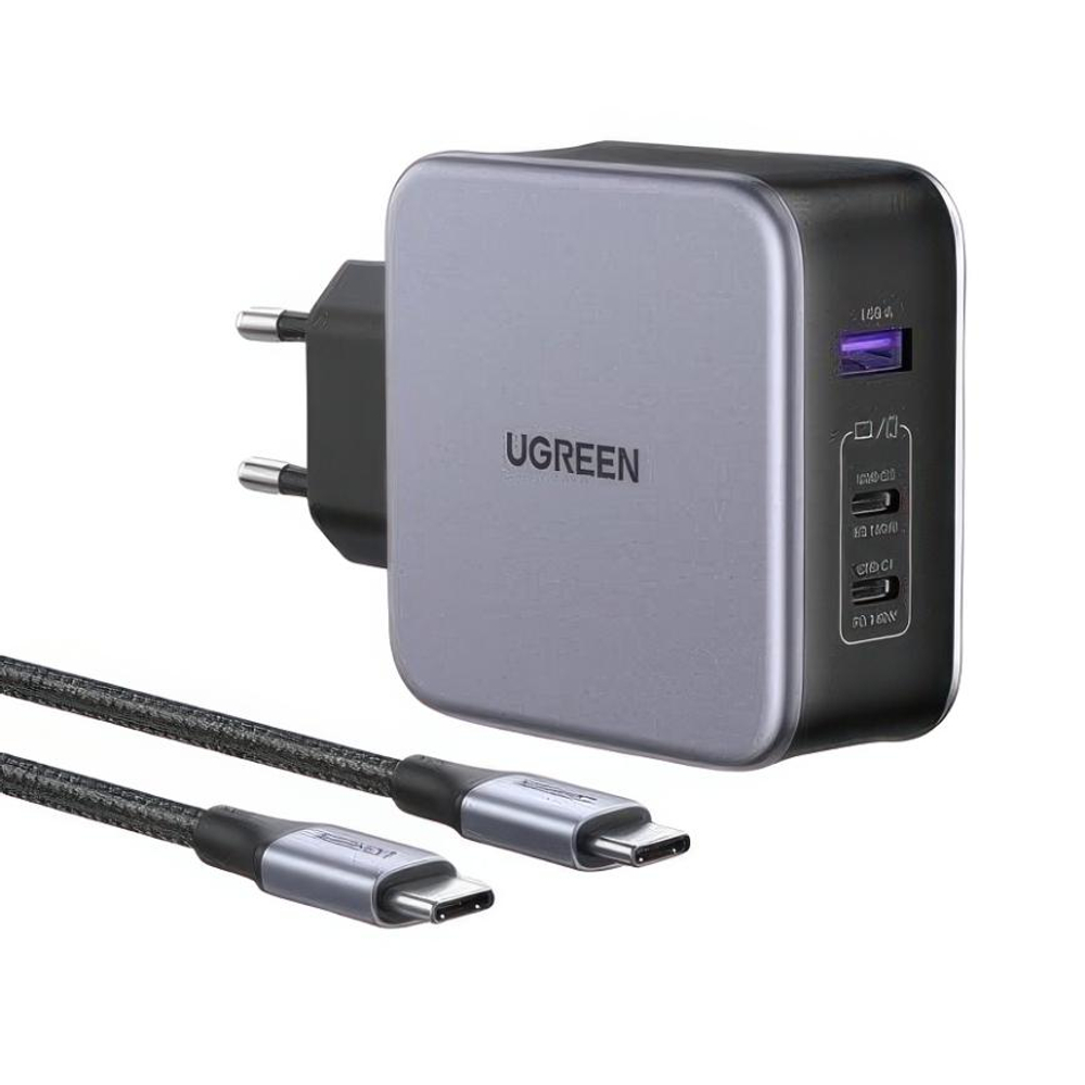 Сетевое зарядное устройство Ugreen Nexode мощностью 100 Вт (3 USB-C, USB-A) (GaN) (CD226) Многопортовый мощный адаптер питания. Есть поддержка PD