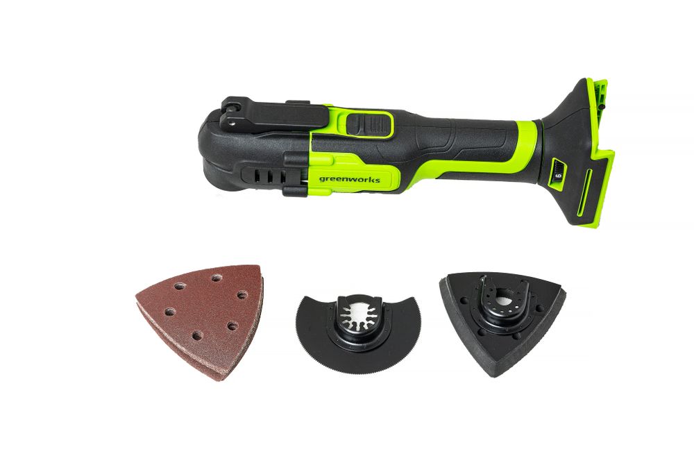 Аккумуляторный реноватор Greenworks G24MT, QOIS, 5000-18000/мин, 3,2°, LED, оснастка 13 шт, 1x2Ач,ЗУ,кор