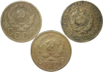 Набор монет СССР 5 копеек 1935-1936 (3 монеты) старый и новый тип герба (F-VF)