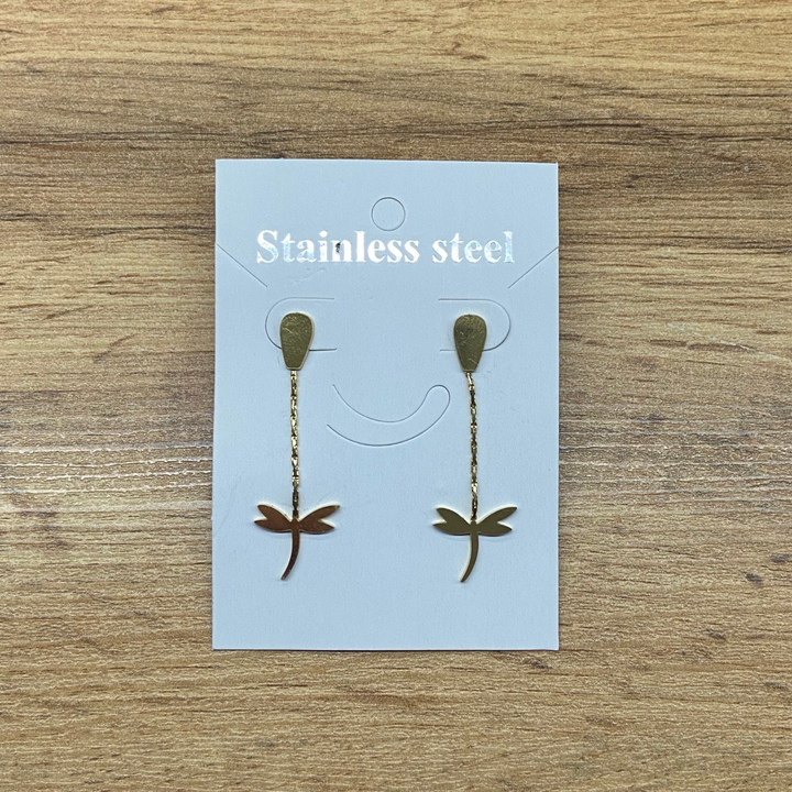 Серьги-гвоздики капля перевернутая жгутики Стрекоза цвет золотистый