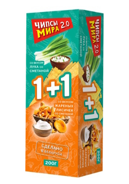 "Чипсы Мира 2.0" 200г. Лук со сметаной + Жареные лисички со сметаной Машпищепрод