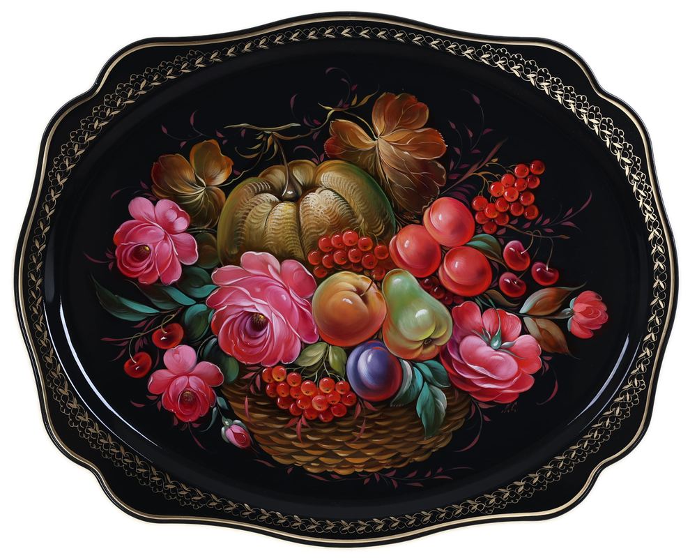 Жостовский поднос декоративный, размер 52х42 см (A27), металлический