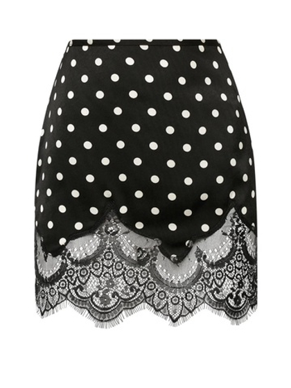 Шелковая мини юбка с кружевом в горох