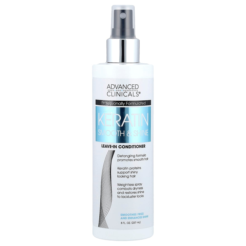 Advanced Clinicals, Keratin Smooth & Shine, несмываемый кондиционер для гладкости и блеска волос, 237 мл (8 жидк. унций)