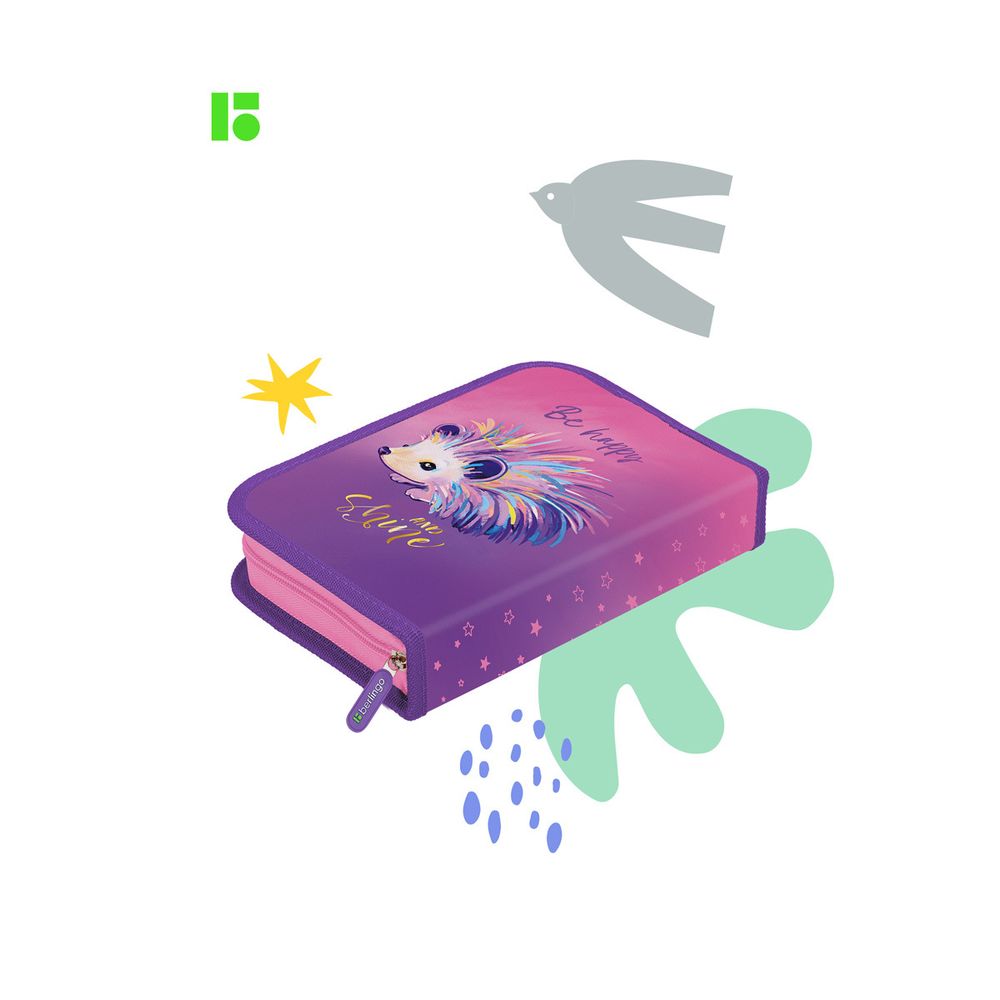 Пенал 1 отделение 200х140х40 Berlingo Hedgehog, откидная планка, ткань