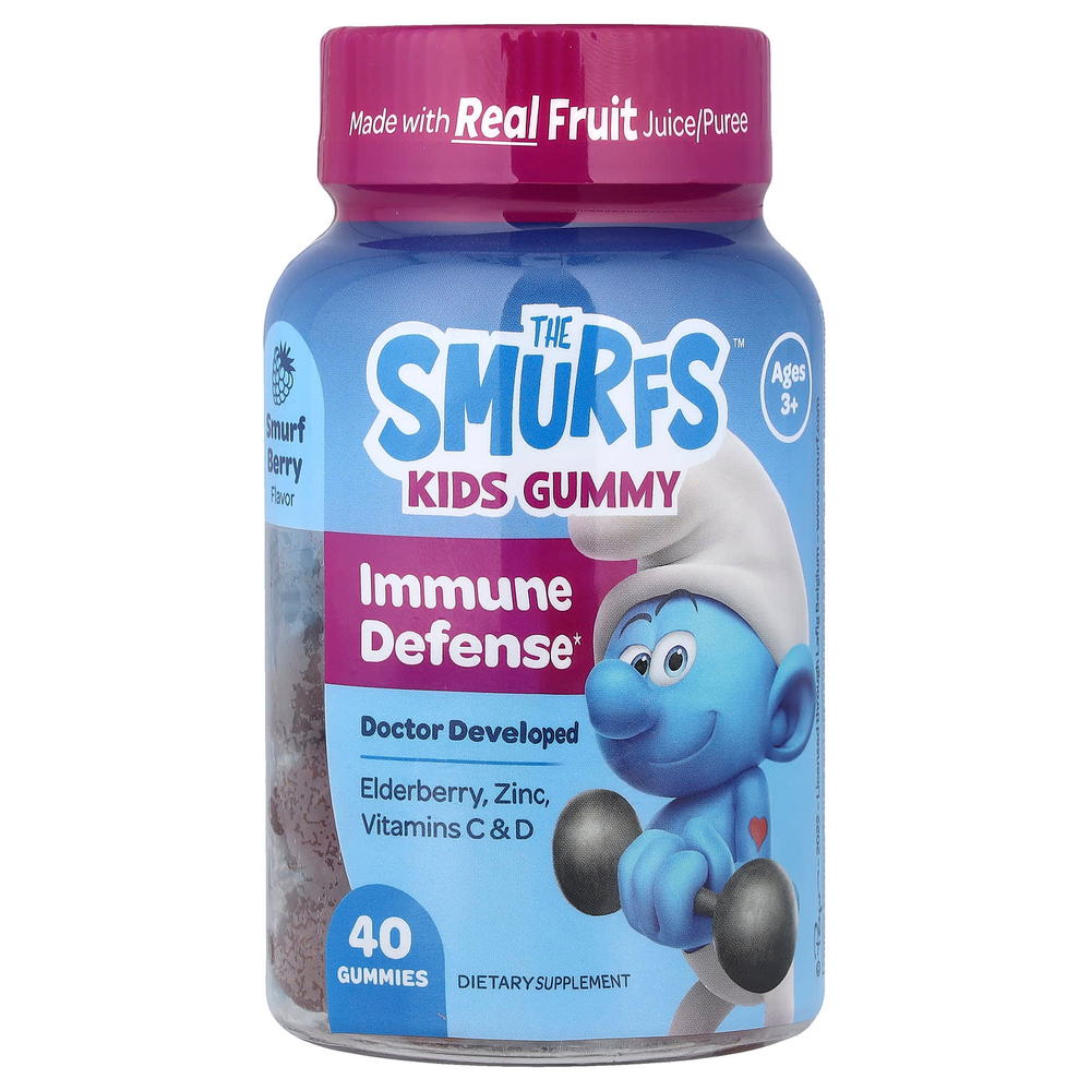 The Smurfs, жевательная добавка для укрепления иммунитета, для детей от 3 лет, ягодный вкус, 40 жевательных конфет