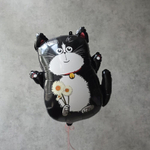 Фольгированный шар-фигура «Кот черный с букетом ромашек», 64 см