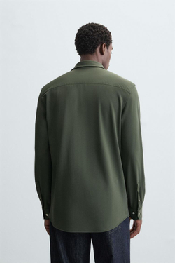 ZARА РУБАШКА ИЗ ЭЛАСТИЧНОЙ РЕЛЬЕФНОЙ ТКАНИ, БУТЫЛОЧНО-ЗЕЛЕНЫЙ