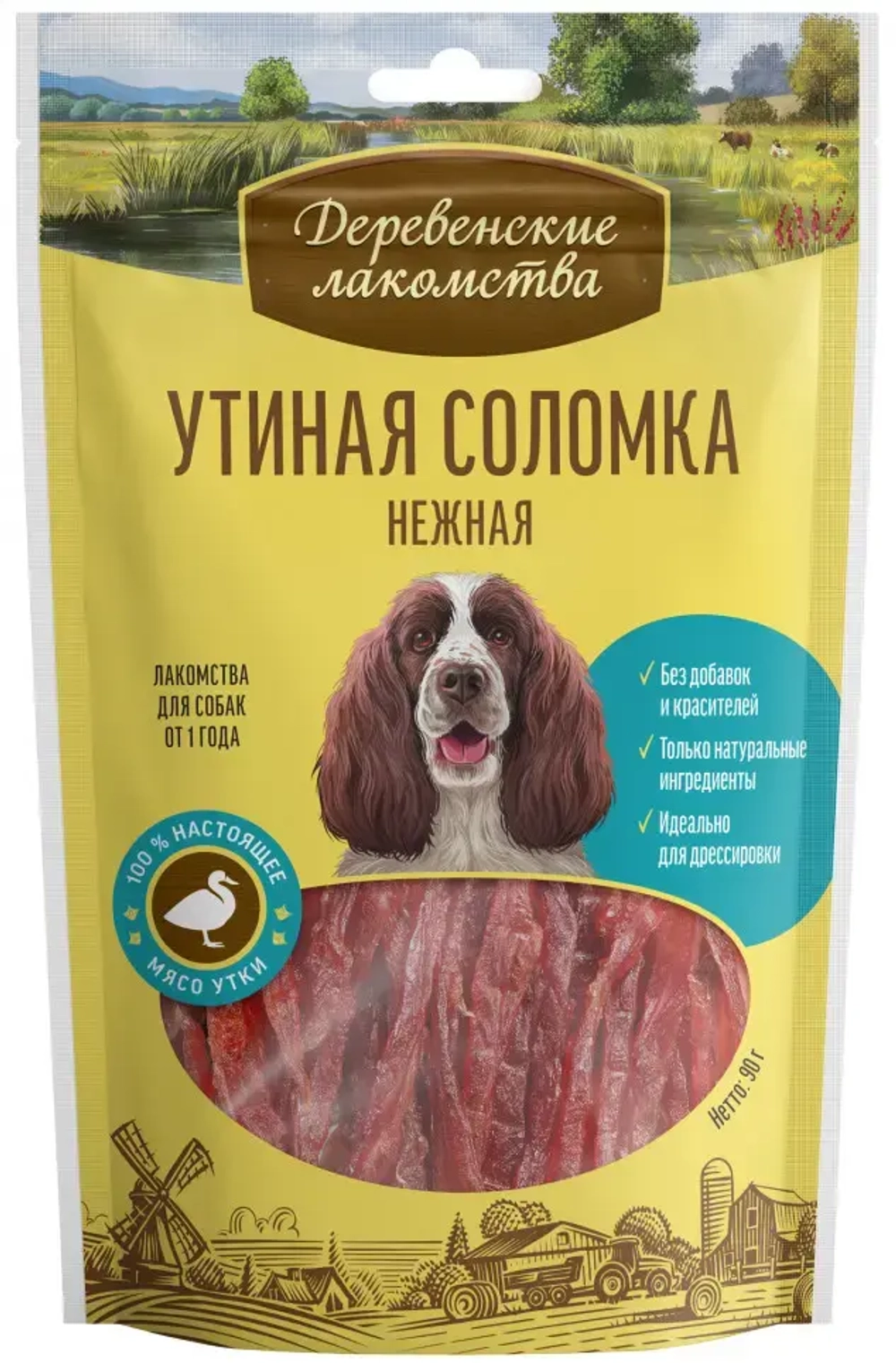 Деревенские лакомства 100 % мяса утиная соломка нежная для собак - 90 г
