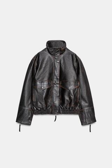 ZARA БОМБЕР ИЗ 100% КОЖИ — ZW COLLECTION LIMITED EDITION, ЧЕРНЫЙ