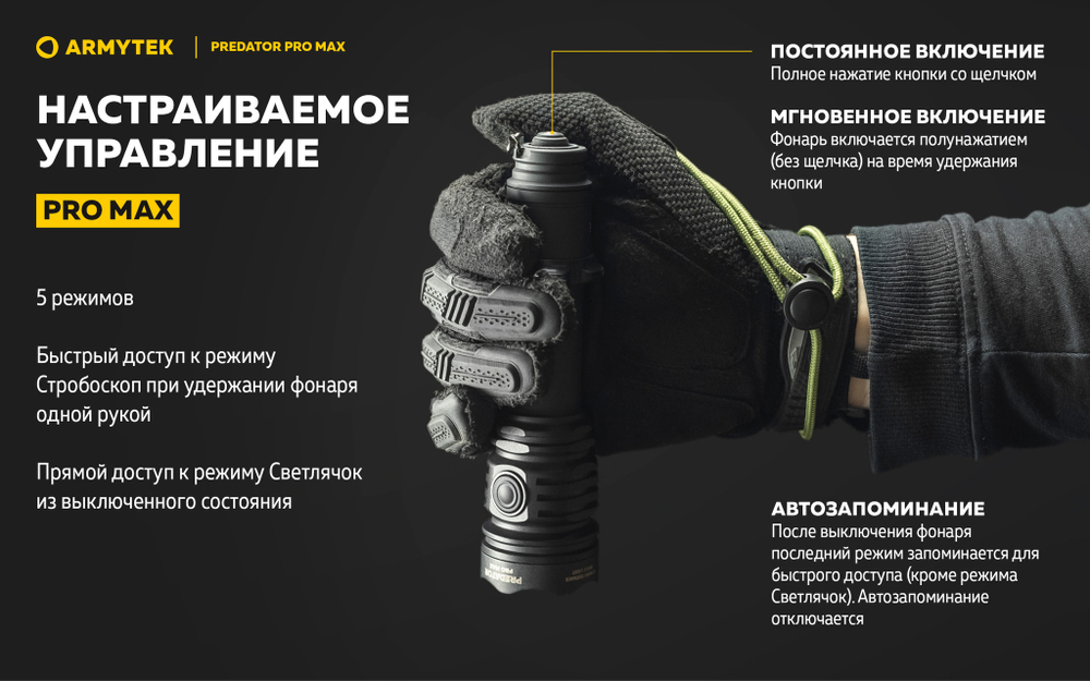 Фонарь Armytek Predator Pro Max (холодный свет) F08201C 3000 люмен