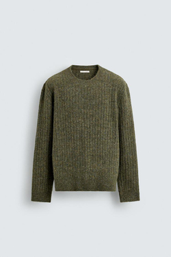 ZARA СВИТЕР В РУБЧИК С ПУГОВИЦАМИ, ЗЕЛЕНЫЙ