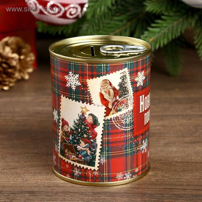 Копилка-банка металл Новогодняя посылочка 7,3х9,5 см