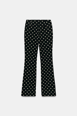ZARA БРЮКИ FLARE В ГОРОШЕК, ЧЕРНЫЙ/ЭКРЮ
